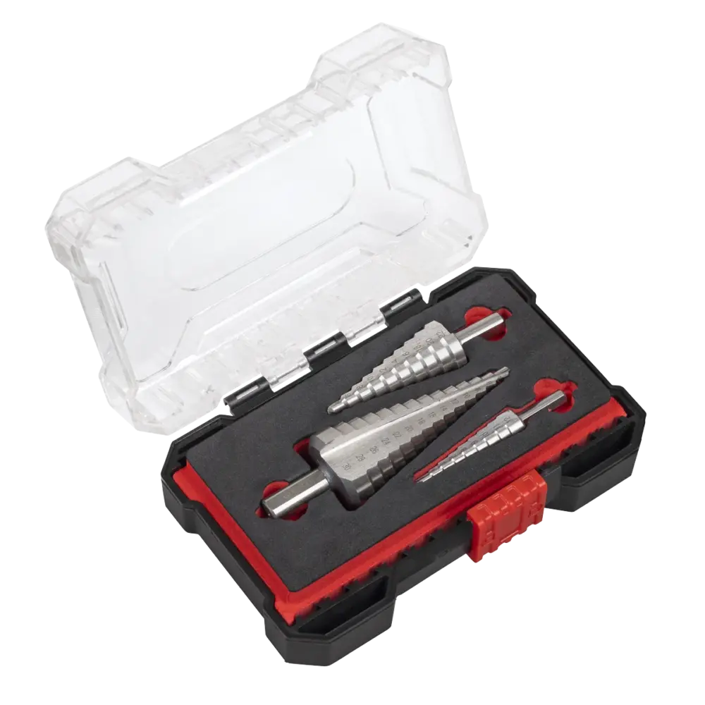 Sealey AK4746 | Straight Flute HSS 4341 Step Drill Bit Set 3pc