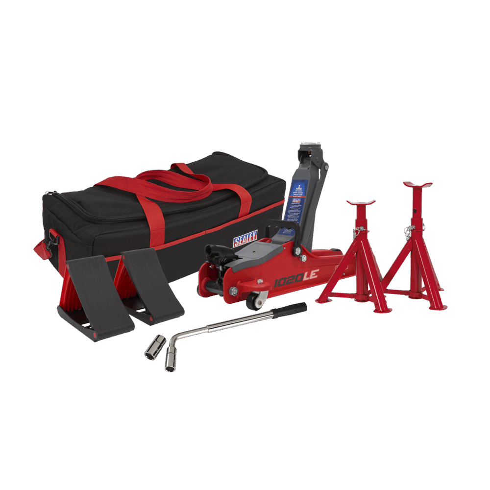 Sealey 1020LEBAGCOMBO | Low Entry Short Chassis Trolley Jack & Accessories Bag Combo, 2 Tonne - Red