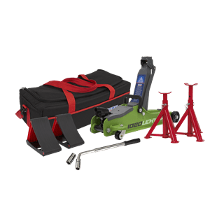 Sealey 1020LEHVBAGCOMBO | Low Entry Short Chassis Trolley Jack & Accessories Bag Combo, 2 Tonne - Green