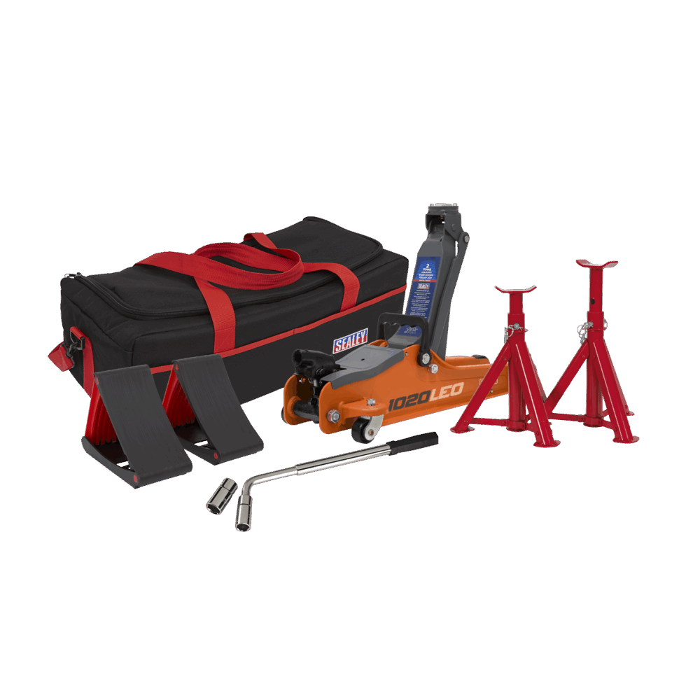 Sealey 1020LEOBAGCOMBO | Low Entry Short Chassis Trolley Jack & Accessories Bag Combo 2 Tonne - Orange