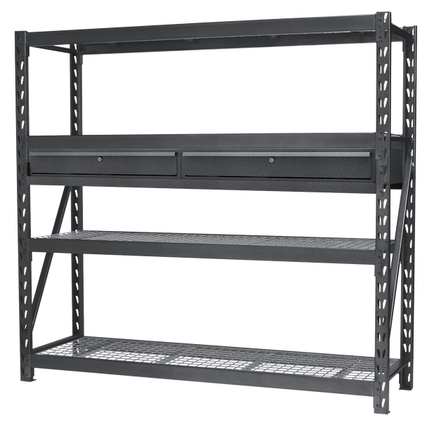 Sealey AP6572COMBO1 | Heavy-Duty Racking Unit with 4 Mesh Shelves & Double Drawer 640kg Capacity Per Level