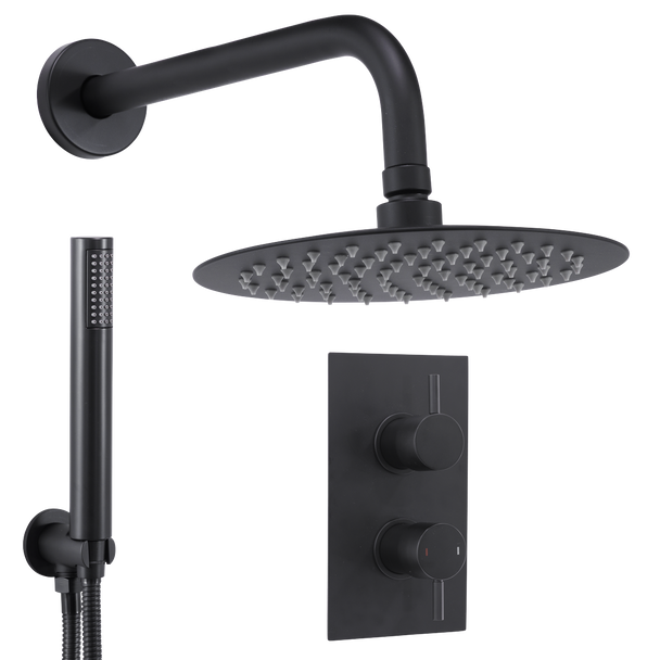 Sealey DH319 | Concealed Thermostatic Shower Set, 20cm Round Head & Hand Shower - Black
