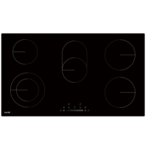 Sealey DH389 | Baridi Integrated Ceramic Hob with 5 Cooking Zones 90cm - Black Glass