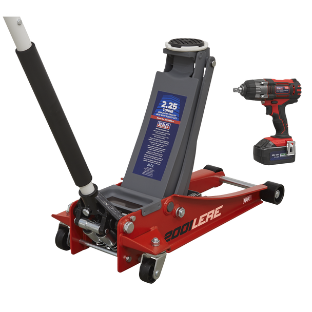 Sealey 2001LERECOMBO | Trolley Jack & Cordless Impact Wrench Combo - Red