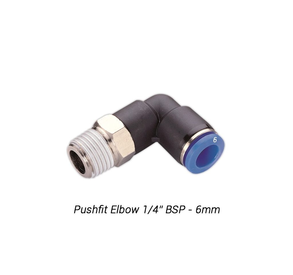 1/4" BSP - 6mm Pushfit Elbow (Suitable for 6mm Nylon/ Polyurethane)