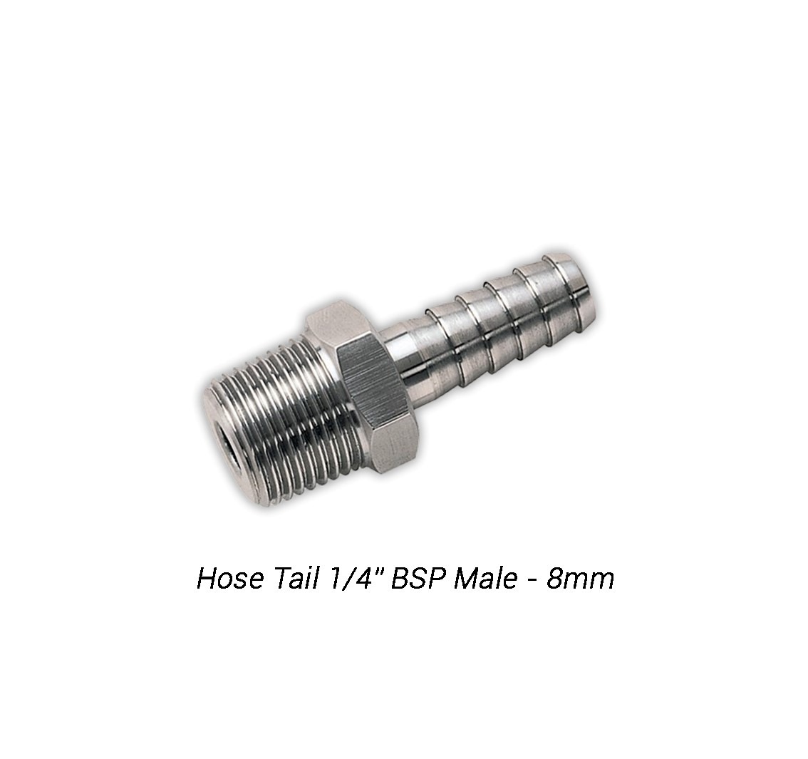 Hose Tail 1/4" Male Bsp - 8mm Hose Barb