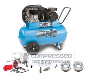 Kit 2 - to Include Nuair NB2800B/100/3M TECH PRO (230 Volt) Compressor, Sealey SA33/S 5 Piece Air Accessory Kit + Fittings