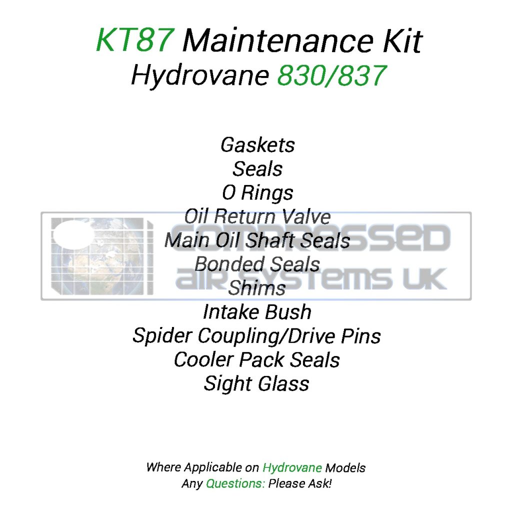 KT87 Top Up (8000/Overhaul) Kit Manufactured to Fit Hydrovane 830/ 837