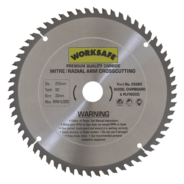 Sealey 25060 | Worksafe? TCT Saw Blade 250 x 30mm 60tpu