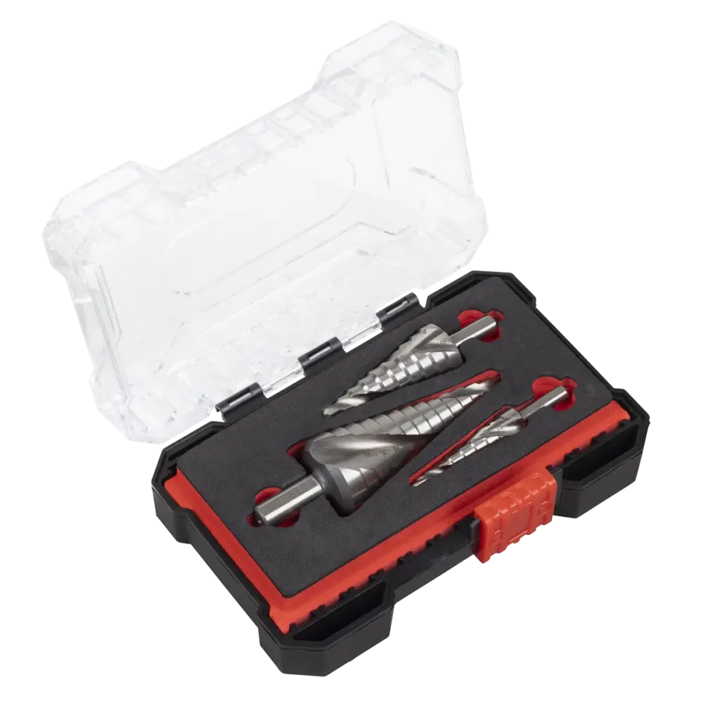 Sealey AK4749 | Spiral Flute HSS 4341 Step Drill Bit Set 3pc