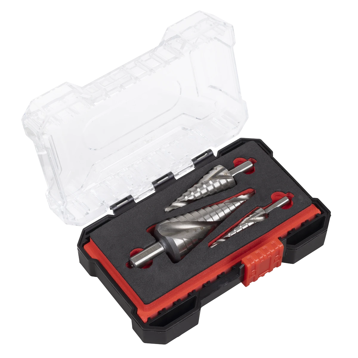 Sealey AK4749 | Spiral Flute HSS 4341 Step Drill Bit Set 3pc