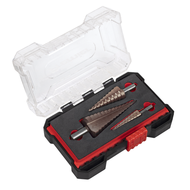 Sealey AK4733 | Double Flute HSS M2 Step Drill Bit Set 3pc