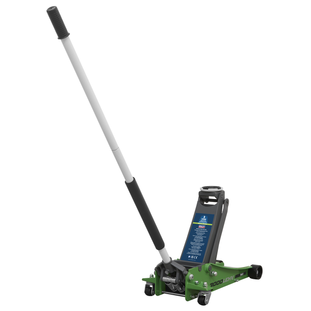 Sealey 3000LEHV | Low Profile Trolley Jack with Rocket Lift 3 Tonne - Green