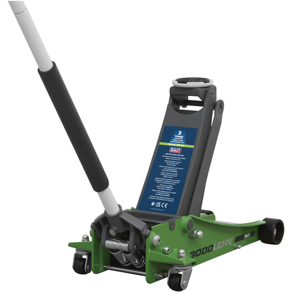 Sealey 3000LEHV | Low Profile Trolley Jack with Rocket Lift 3 Tonne - Green