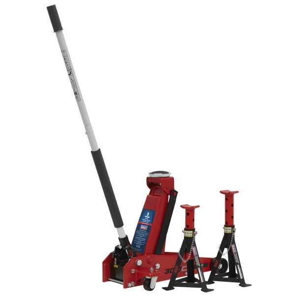 Sealey 3010CX | Standard Chassis Trolley Jack 3 Tonne with Axle Stands (Pair) 3 Tonne Capacity per Stand