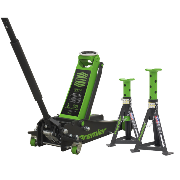 Sealey 3040AGCOMBO1 | Premier Trolley Jack 3 Tonne & Axle Stands (Pair) 3 Tonne per Stand Combo