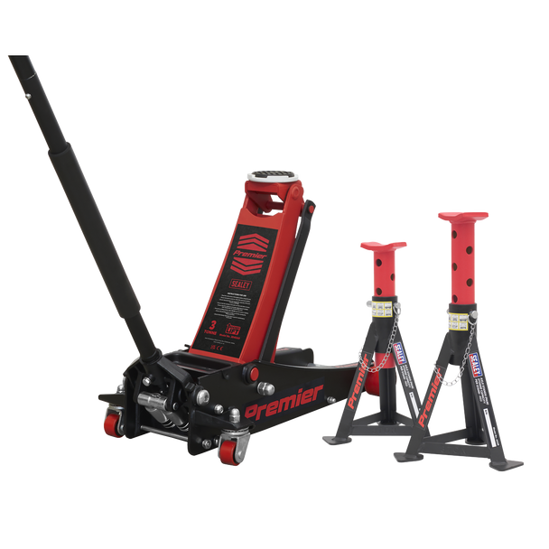 Sealey 3040ARCOMBO | Trolley Jack 3 Tonne & Axle Stands (Pair) 3 Tonne per Stand Combo
