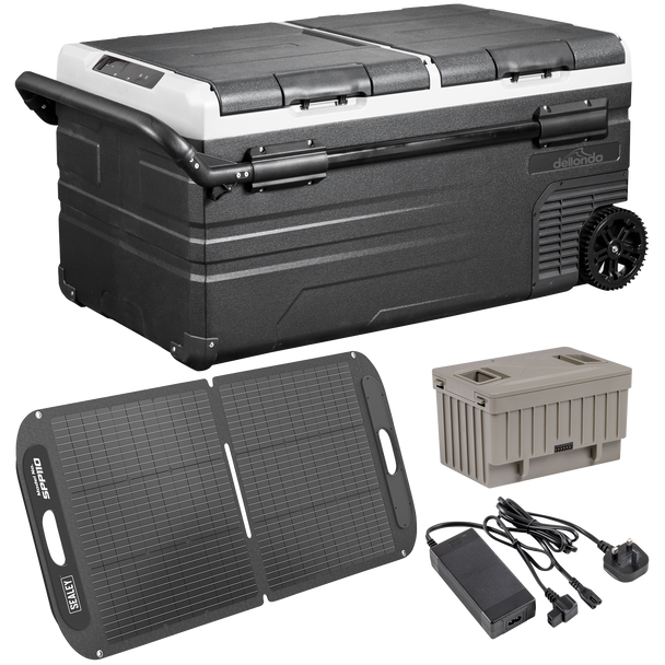 Sealey DL175 | Portable Fridge Freezer/Cool Box 95L with 11.1V Portable Battery, AC/DC 230V Adaptor & 110W Solar Panel