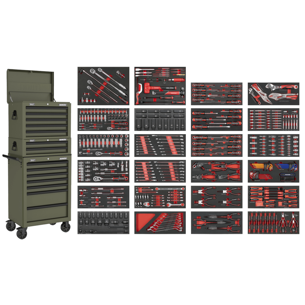 Sealey SPTCOMBO3K | Superline PRO® Tool Chest Combination 14 Drawer with 447pc Tool Kit – Khaki