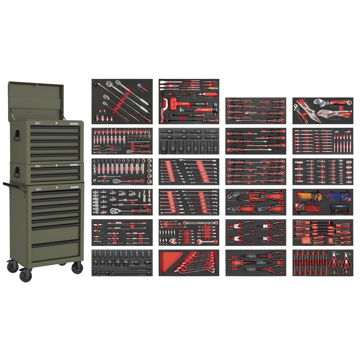 Sealey SPTCOMBO3K | Superline PRO® Tool Chest Combination 14 Drawer with 447pc Tool Kit – Khaki