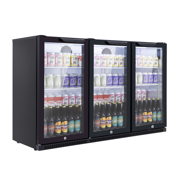 Sealey DH336 | Baridi Back Bar Drinks Fridge/Cooler with Triple Hinged Door & Security Lock 307L - Black