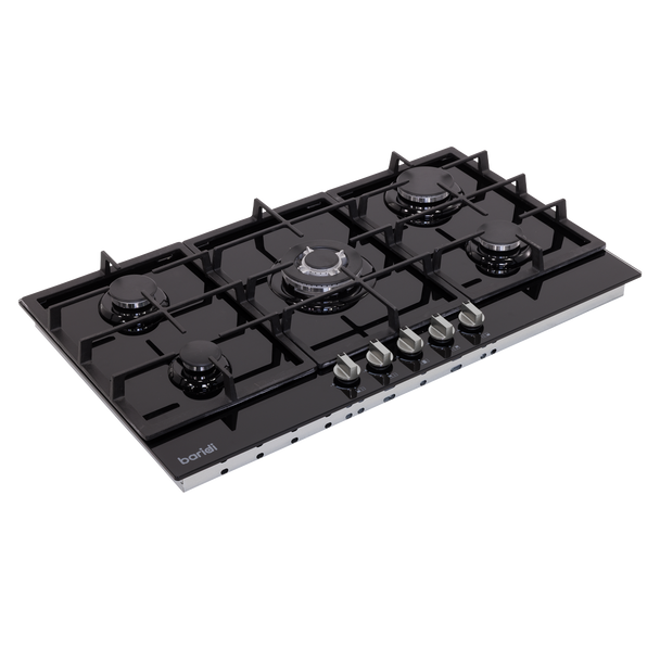 Sealey DH383 | Baridi 90cm Gas Hob Black Glass with 5 Burners, Cast Iron Supports & Auto Ignition 11kW