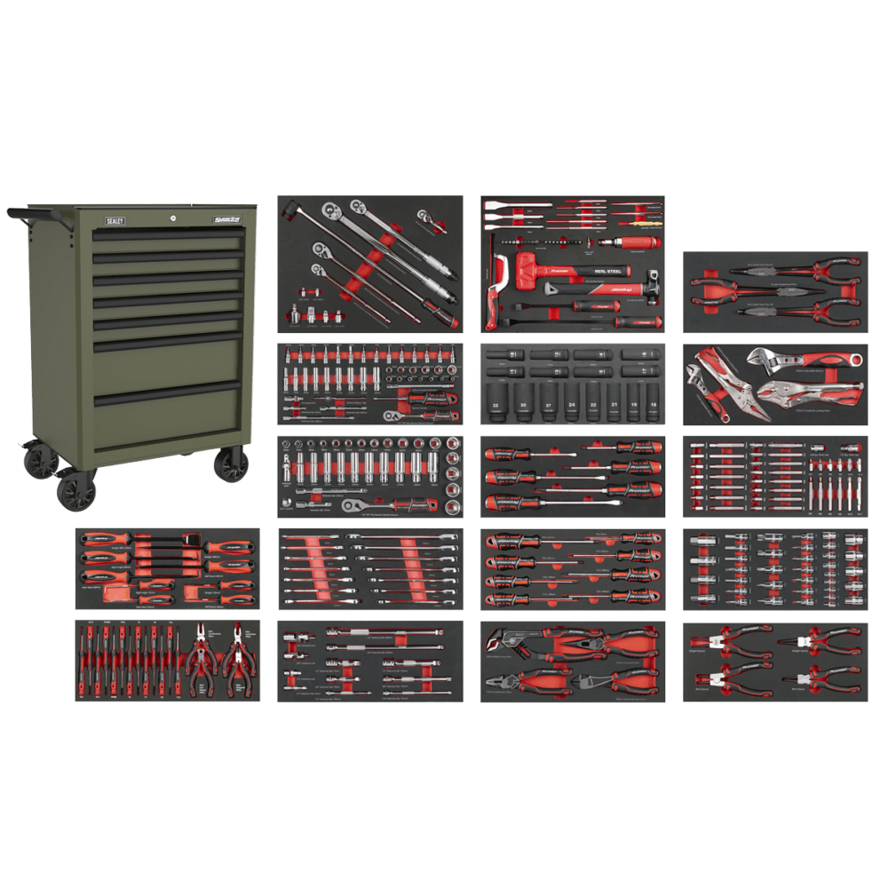 Sealey SPTCOMBO4K | Superline PRO® Rollcab 7 Drawer with 305pc Tool Kit – Khaki