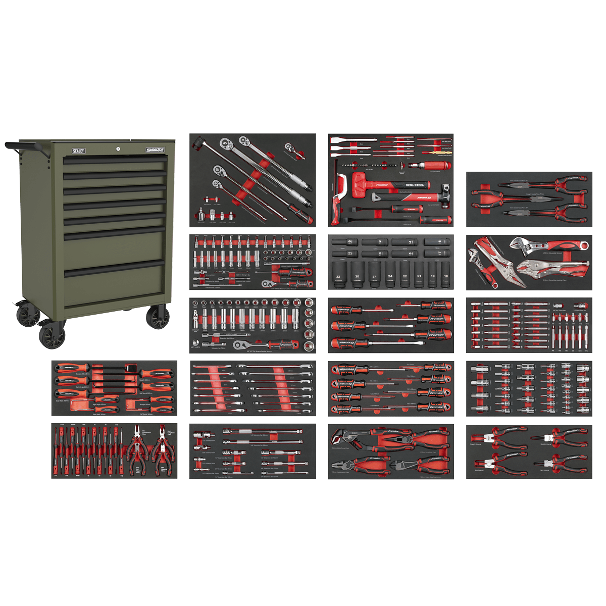 Sealey SPTCOMBO4K | Superline PRO® Rollcab 7 Drawer with 305pc Tool Kit – Khaki