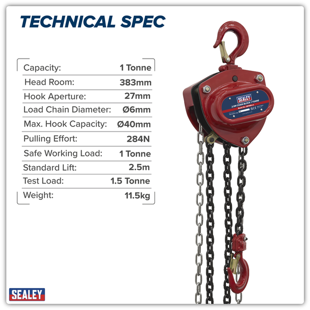 Sealey CB1000 │ 2.5m Chain Block 1 Tonne