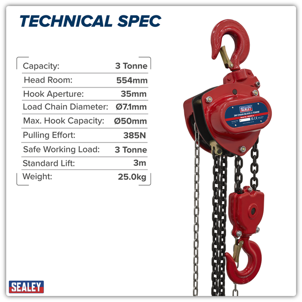 Sealey CB3000 │ 3m Chain Block 3 Tonne