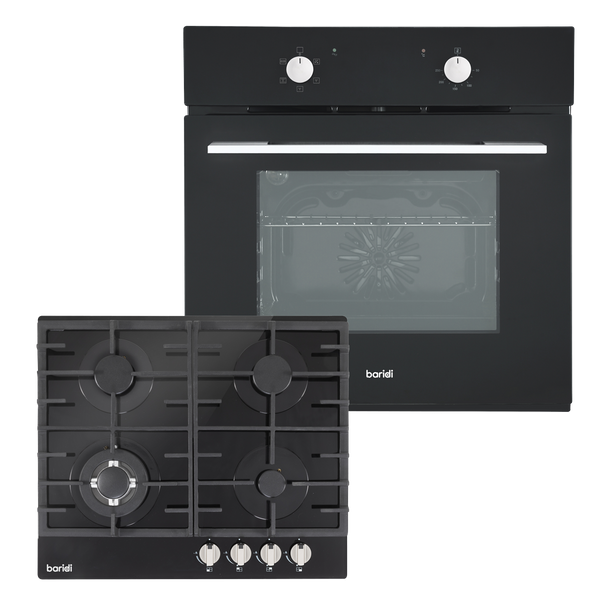 Sealey DH446 | Baridi Integrated Fan-Assisted Oven & Black Glass Gas Hob Appliance Bundle - 60cm
