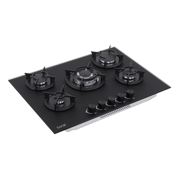Sealey DH384 | Baridi 70cm Gas Hob Matt Black with 5 Burners, Cast Iron Supports & Auto Ignition 10.4kW