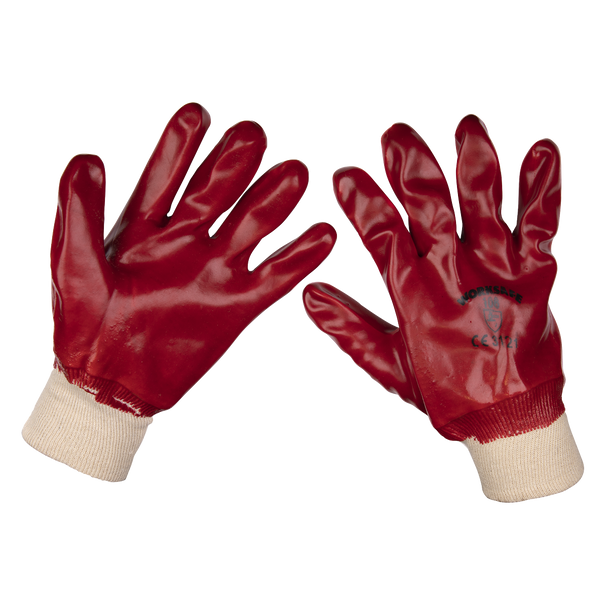 Sealey 9106L/12 | Worksafe PVC Knit Wrist Gloves, Large - Pack of 12 Pairs