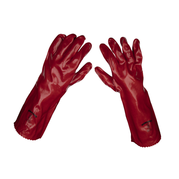 Sealey 9114/12 | Worksafe PVC Gauntlets 450mm, Red - Pack of 12 Pairs