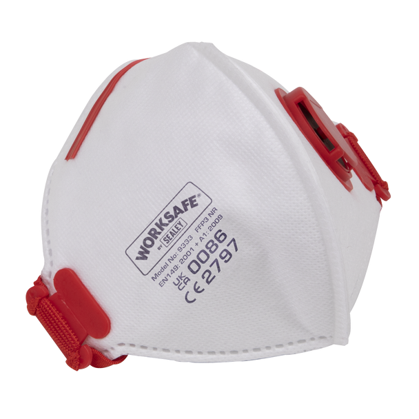 Sealey 9333/10 | Worksafe Valved Fold Flat Mask FFP3 - Pack of 10
