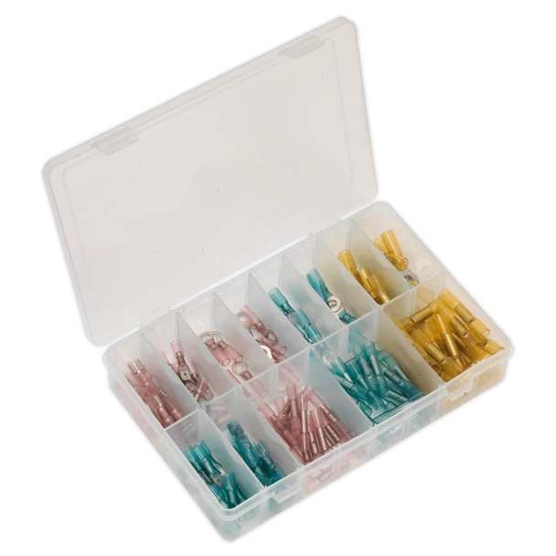 Sealey AB037HT | Adhesive Lined Heat Shrink Terminal Assortment 142pc - Blue, Red & Yellow