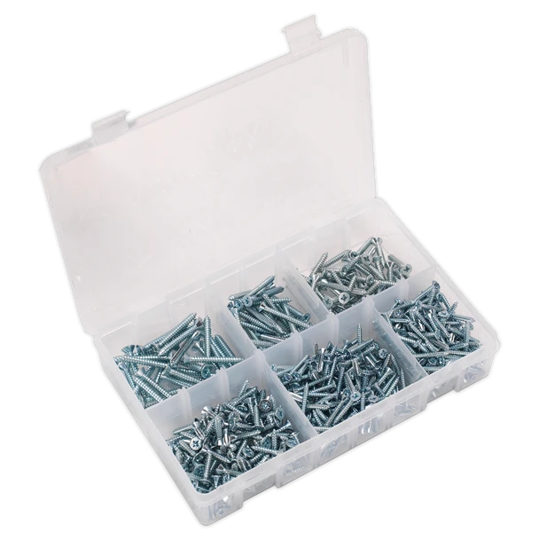 Sealey AB062STCS | Zinc Plated Self-Tapping Countersunk Pozi Screw Assortment 510pc - DIN 7982
