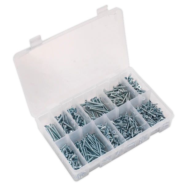 Sealey AB065STCP | Zinc Plated Self-Tapping Countersunk Pozi Screw Assortment 600pc