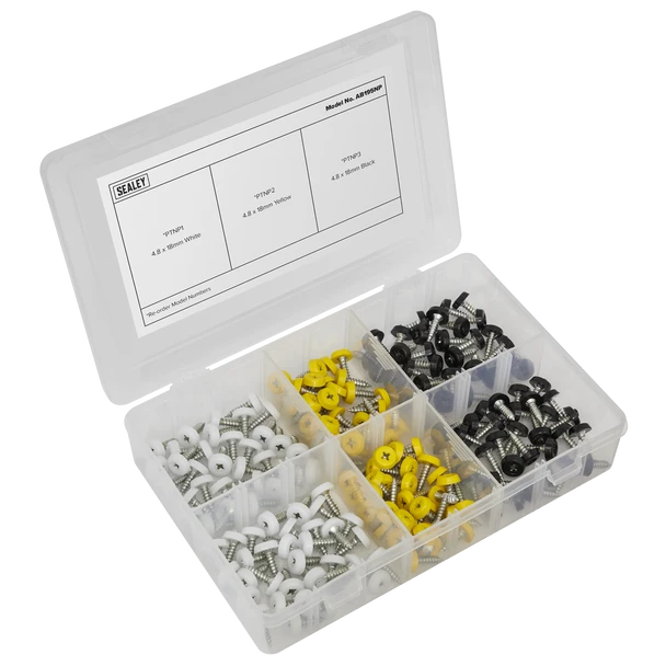 Sealey AB195NP | Numberplate Screw Assortment 4.8mm x 18mm 195pc - Plastic Enclosed Head