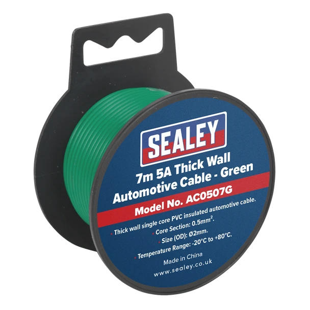 Sealey AC0507G | 5A Thick Wall Automotive Cable 7m - Green