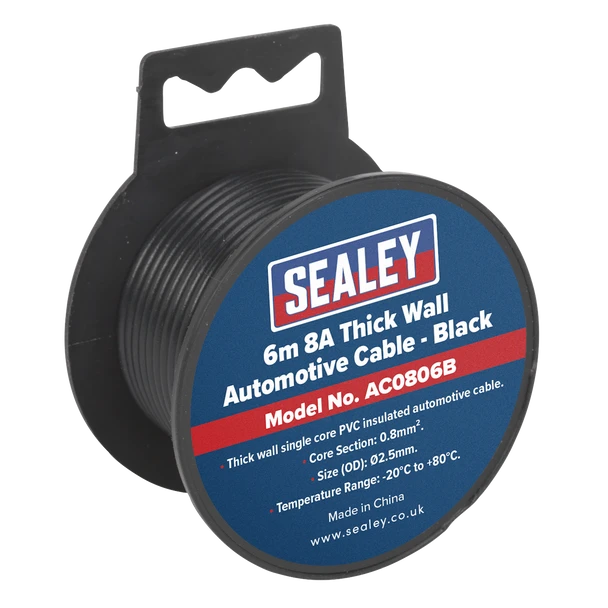 Sealey AC0806B | 8A Thick Wall Automotive Cable 6m - Black