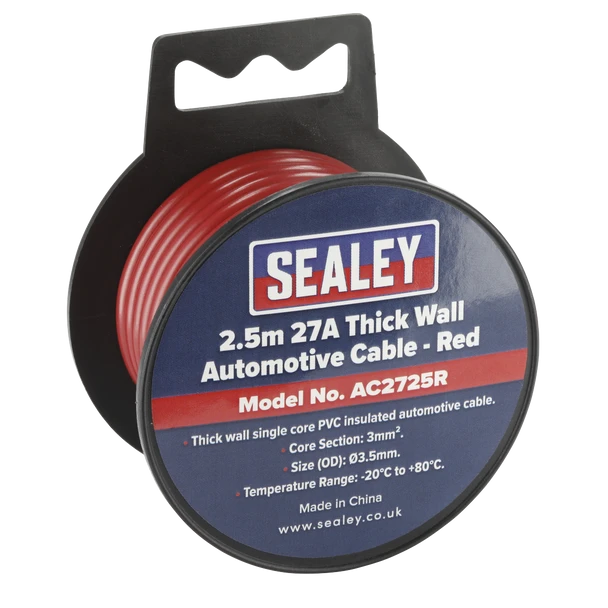 Sealey AC2725R | 27A Thick Wall Automotive Cable 2.5m - Red