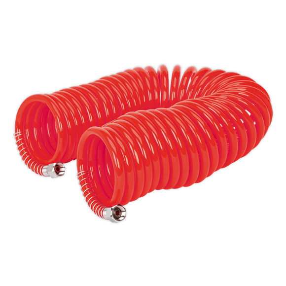 Sealey AH10C/6 | PU Coiled Air Hose with 1/4"BSP Unions 10m x 6mm
