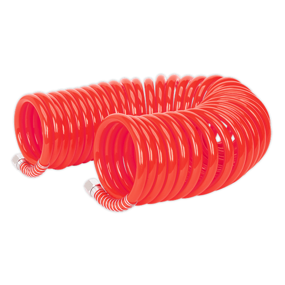 Sealey AH10C/8 | PU Coiled Air Hose with 1/4"BSP Unions 10m x 8mm