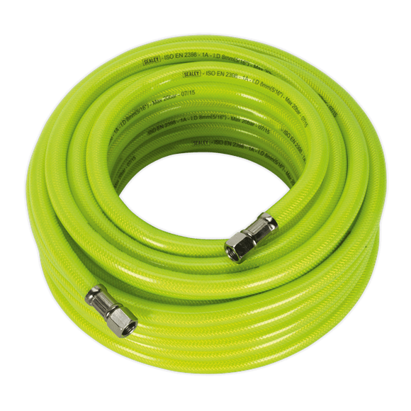 Sealey AHFC15 | High-Visibility Air Hose with 1/4"BSP Unions 15m x 8mm