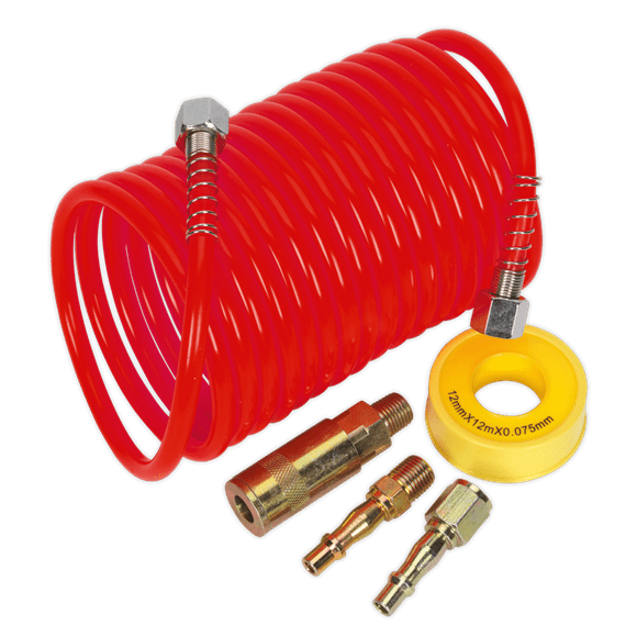 Sealey AHK03 | PE Coiled Air Hose Kit with Connectors 5m x 5mm