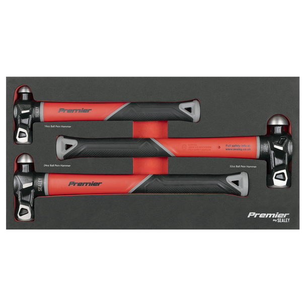 Sealey AK2033 ⏐ Premier Ball Pein Hammer Set with Fibreglass Shafts 3pc