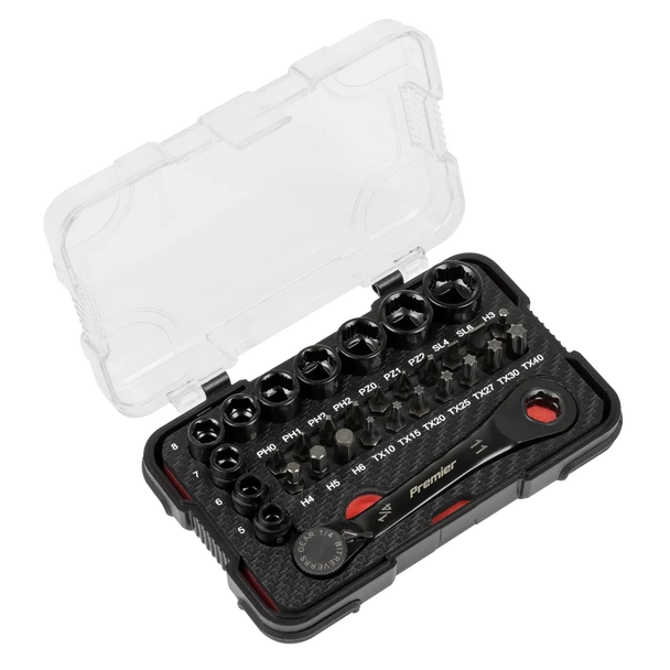 Sealey AK2112 | Premier Black Go-Through Lock-On? Low Profile Socket & Bit Set 1/4"Sq Drive 31pc