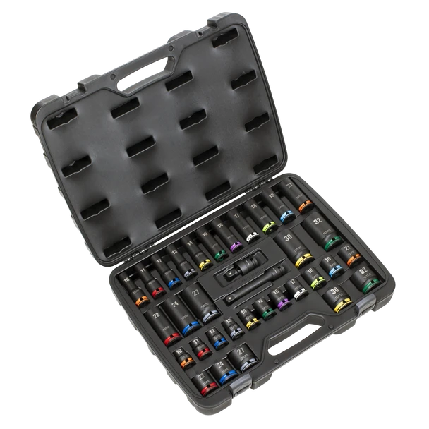 Sealey AK5636M | Lock-On Standard & Deep Impact Socket Set 34pc 1/2"Sq Drive 6pt Metric