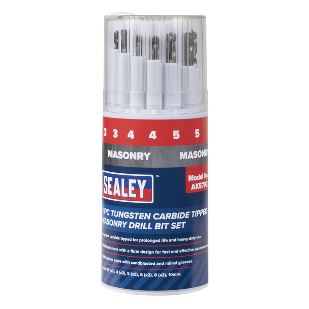 Sealey AK5702 | Tungsten Carbide Tipped Masonry Drill Bit Set 11pc